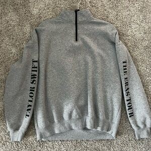 Taylor Swift Gray Zip Up Sweater with Ribbed Cuffs